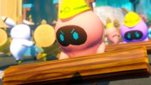 Steam indie survival crafting game Omega Crafter gets even better with new automation update - The adorable Grammi companions carrying logs through a base.