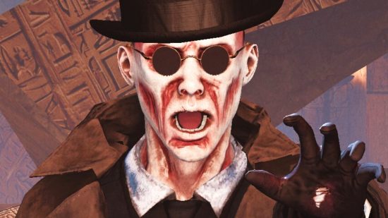 Free Steam horror game Puppet Master The Game gets new Underworld update - A Watchre, a pale-skinned man in a long coat and hat.