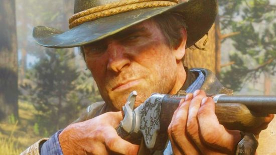 Red Dead Redemption 2 mods: Arthur Morgan, a cowboy with a rifle, from Rockstar open-world game Red Dead Redemption 2