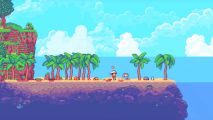 FTL takes to the high seas in new indie pirate RPG game, out now: A pixel art figure digs a treasure chest up from a tropical beach, from Seablip.