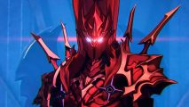 Solo Leveling Arise Igris: A blood red commander stands in a full armored suit against a blue background