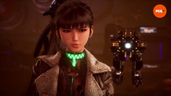 Stellar Blade impressions: Eve looks on in judgment, her trusty drone by her side.