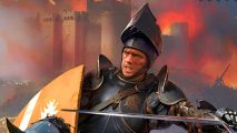 Stronghold Definitive Edition Valley of the Wolf: a medieval soldier with a sword on a horse