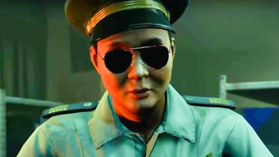 New Outlast style horror game launches on Steam: A police officer in aviator sunglasses, from The Bridge Curse 2: The Extrication.