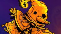 The Spell Brigade Steam demo: a little hand drawn scarecrow wizard on a purple background
