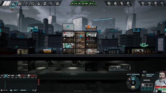 Gameplay von Undead Inc., das die Anlage und die Umgebung zeigt.