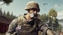 DayZ developer's free looter shooter hits Steam but isn't free yet: A soldier in Vigor stands holding a gun, wearing a gasmask, in post-apocalyptic Norway.