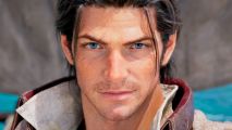 Final Fantasy 14 Humble: a man with a short stubble beard and long black hair smirks into the camera