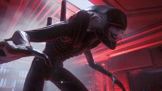 The alien hangs out in a blood red hallways. Foreshadowing things.