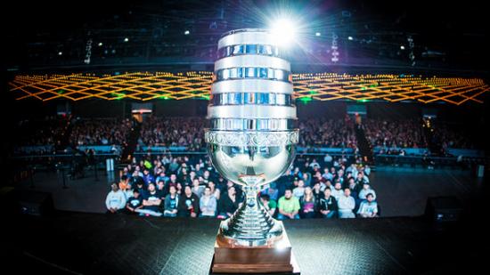 The ESL One trophy at Madison Square Garden