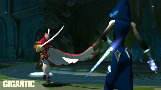 A swordsman squares-off against an assassin in Gigantic.