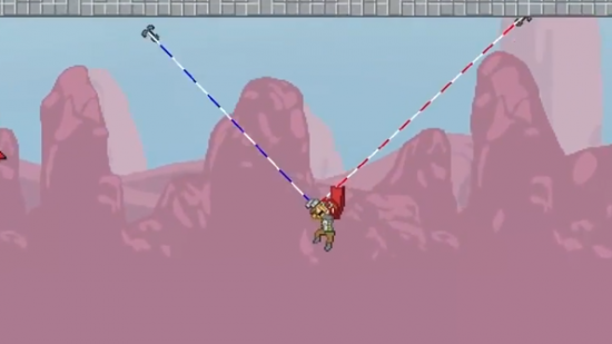 Starbound grapple hook makes you like Spiderman in a Worms game