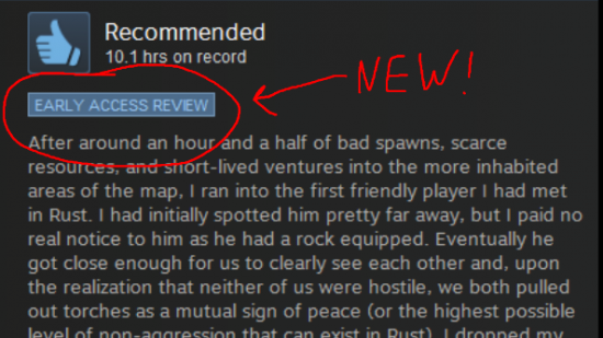 Steam Review Early Access notation