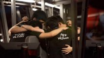 VG Huddle hup in a booth before their game at TI5