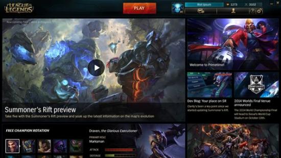 The updated League of Legends client landing page.