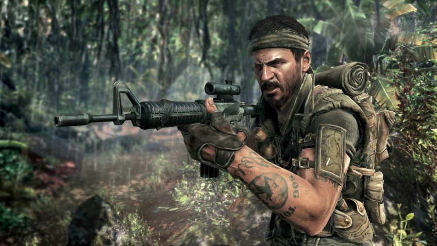 Frank Woods in a jungle holding an XM4 assault rifle in Call of Duty Black Ops