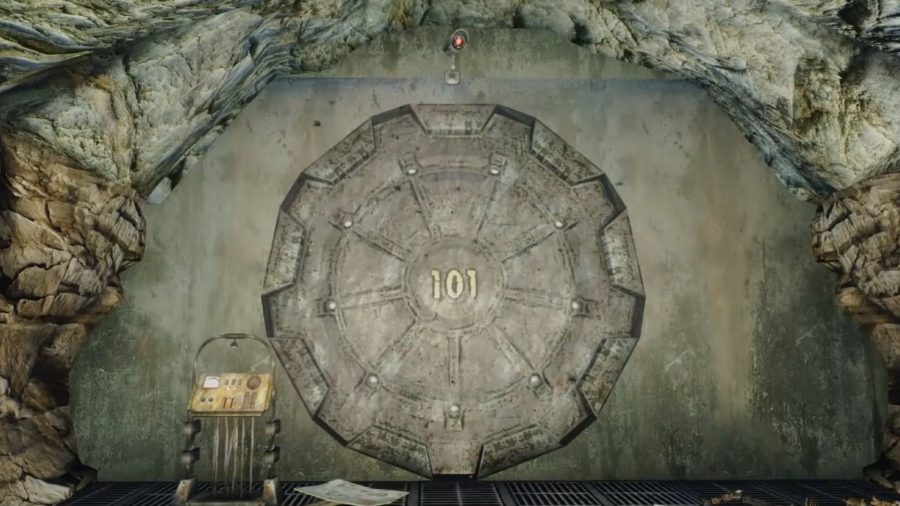 The closed door of Vault 101 in Fallout 3