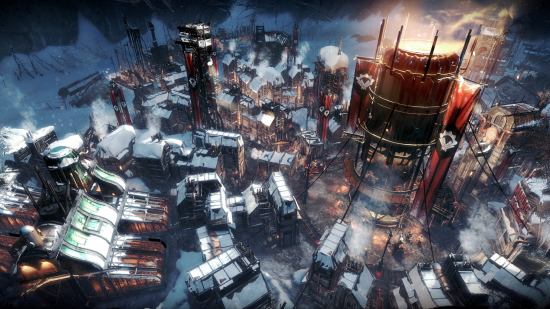 A built up colony in Frostpunk, one of the best management games