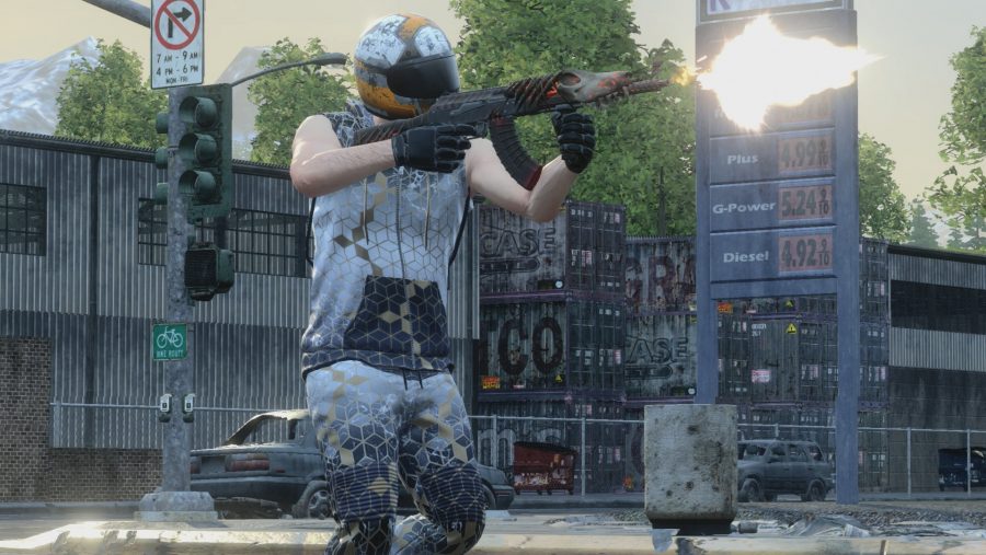A player shoots a skull-adorned gun in H1Z1, one of the best battle royale games