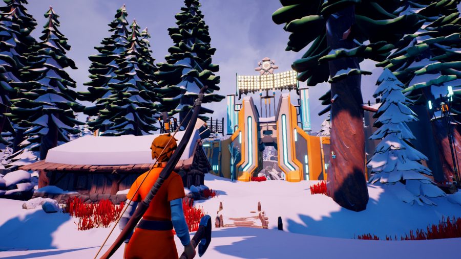 A player approaches a gate in the wintry setting of one of the best battle royale games, The Darwin Project