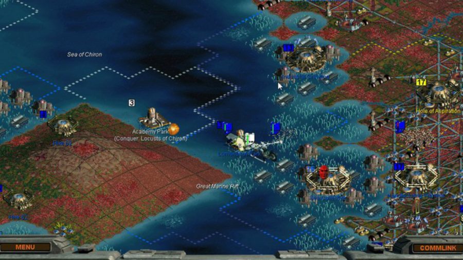 Units try to cross a river in Alpha Centauri, one of the best 4X games