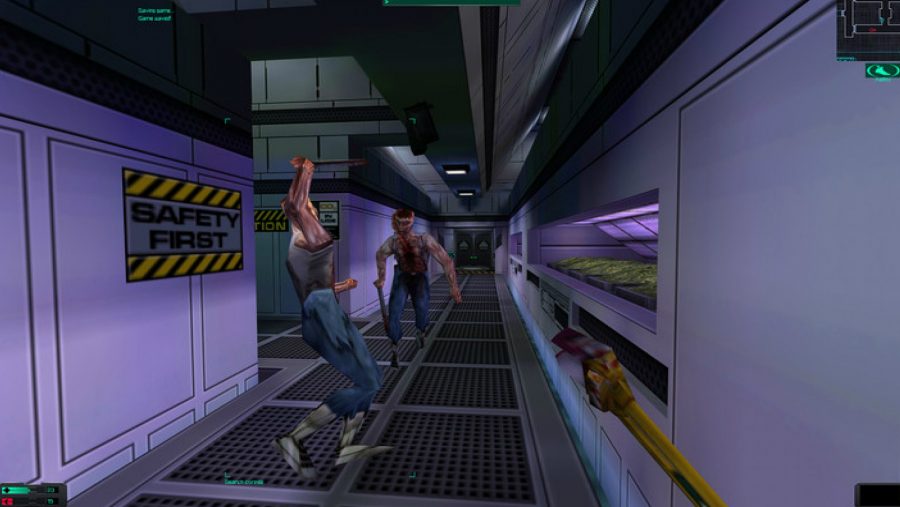Two weapon-wielding humanoid monsters on a spaceship