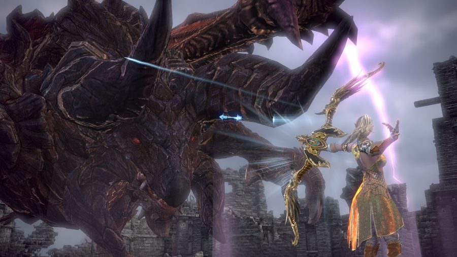 An archer shoots at a terrifying horned creature in Tera, one of the best Anime games
