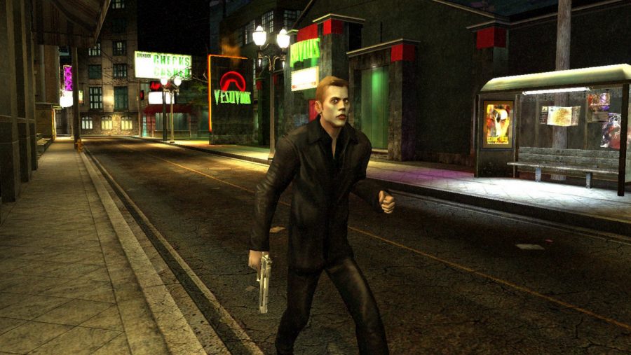A vampire on high alert in the streets of Vampire The Masquerade Bloodlines, one of the best RPGs