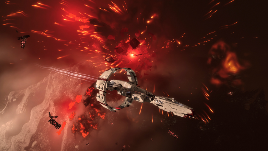 An epic space battle in one of the best Free Steam games, Eve Online