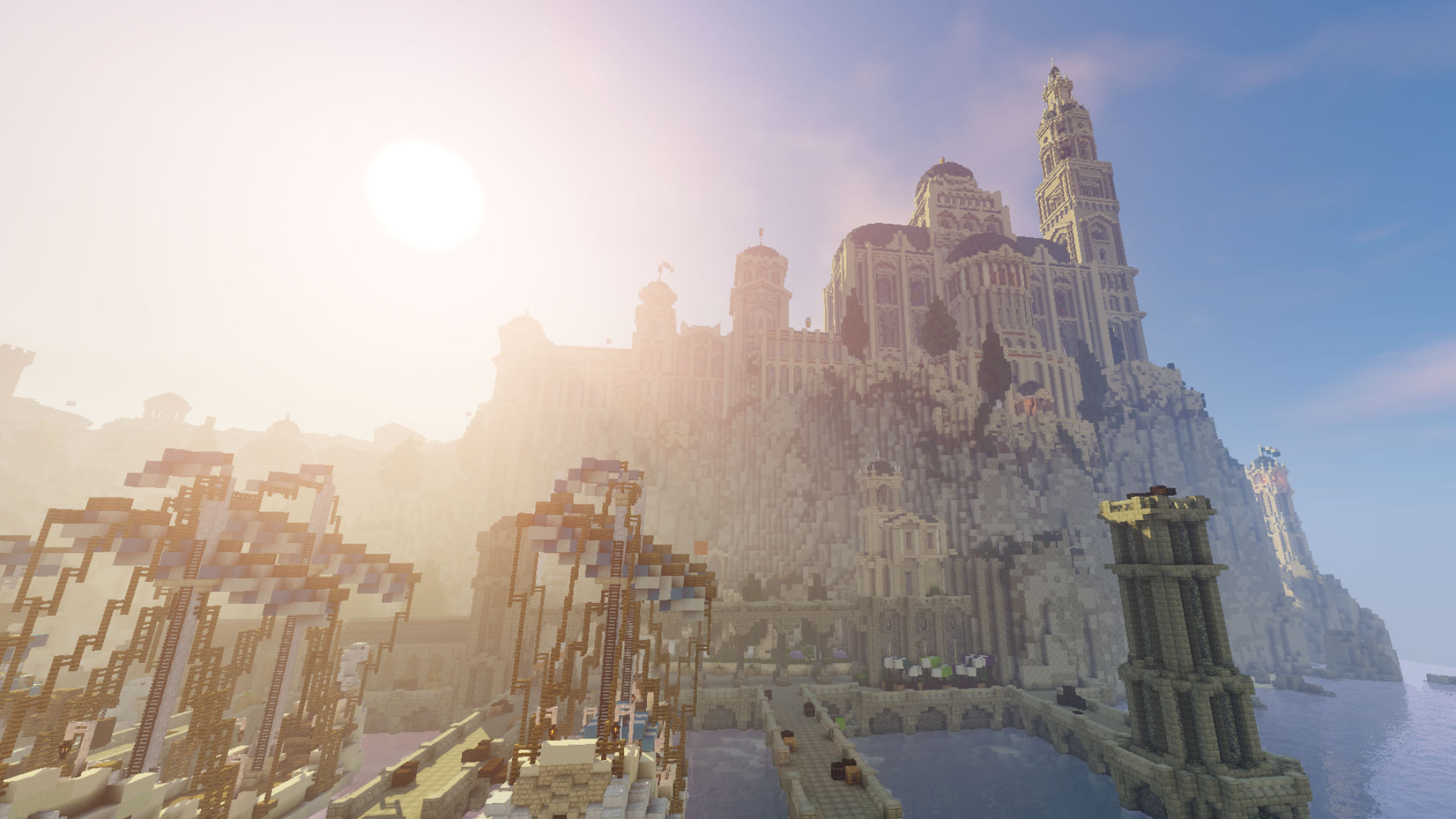Best Minecraft servers: a view of a huge castle in the coast in Minecraft Middle Earth.
