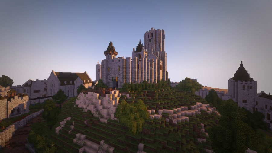 Best Minecraft server: a view of a castle in the distance.