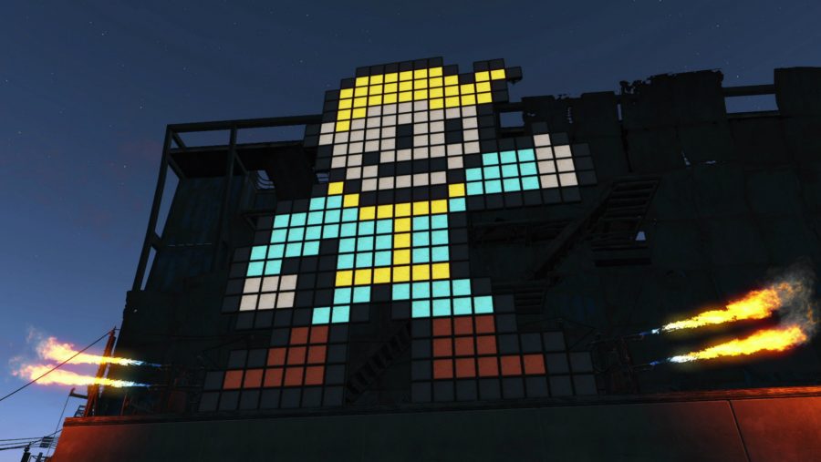 A creatively implemented Vault Boy using the building tools in Fallout 4