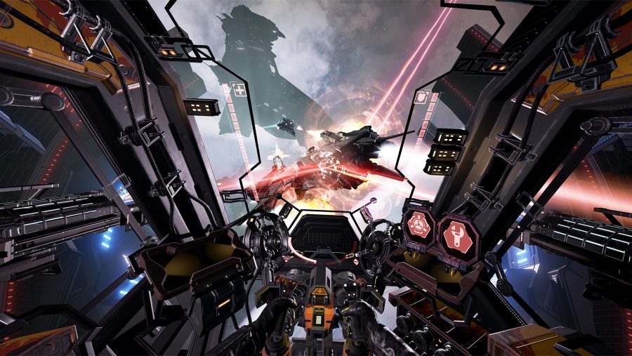 The view from the cockpit in Eve Valkyrie, one of the best space games
