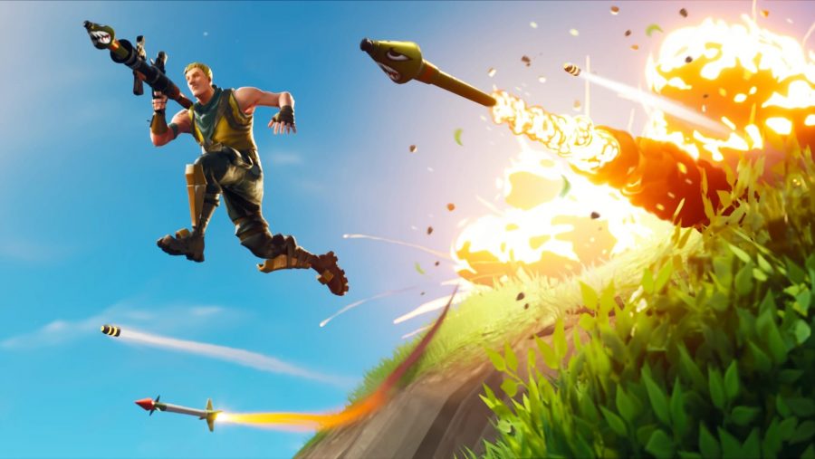 A antheral   and his missiles leap  from a cliff successful  Fortnite, 1  of the champion  multiplayer games