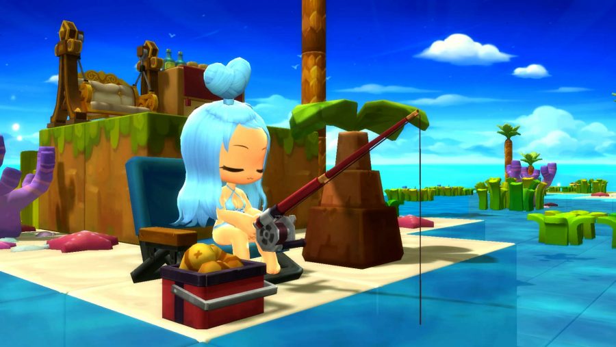 An adorable character fishing in MapleStory 2, one of the best MMOs