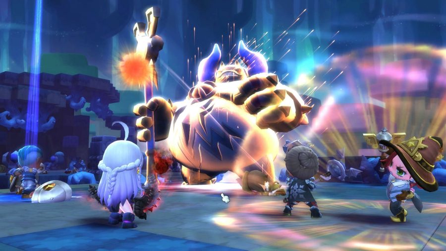 A squad team up to defeat a portly boss in one of the best anime games, MapleStory 2