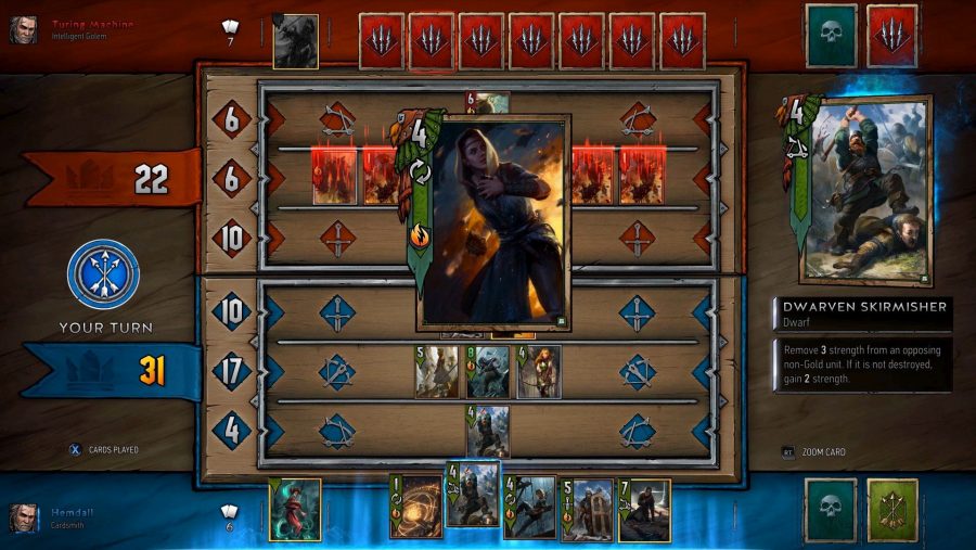 A card is played in Gwent, one of the best free PC games