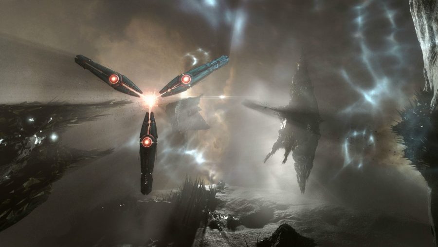 A ship in the beautiful ether of Eve Online, one of the best MMOs