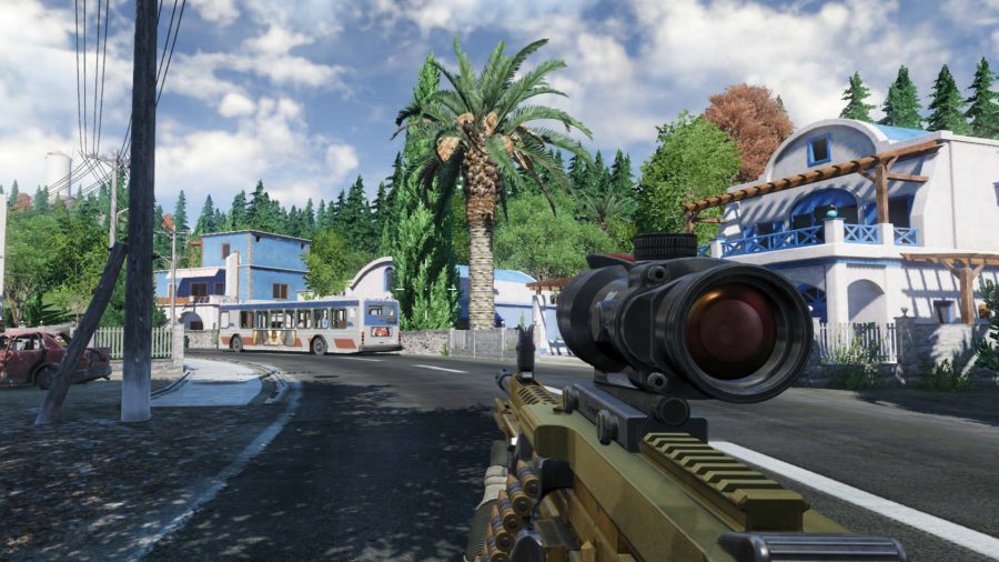 A player stands on a tree lined road in Ring of Elysium, one of the best battle royale games