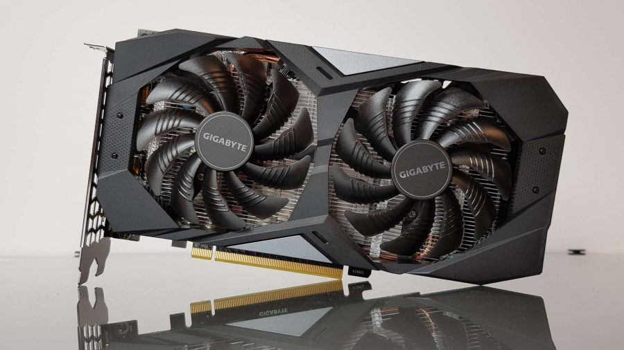 Gigabyte version of Nvidia's GTX 1660 graphics card from the front