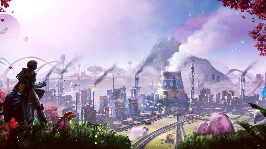 A sprawling factory complex in Satisfactory, one of the best building games