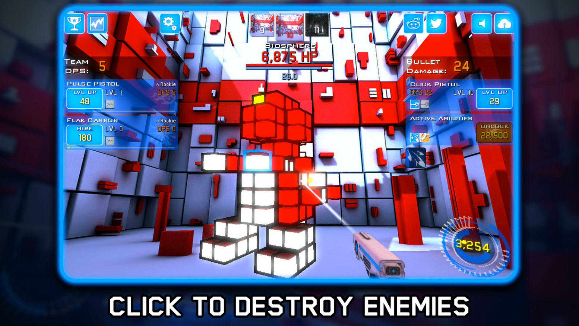 idle games time clickers - image shows a gun shooting at blocks.