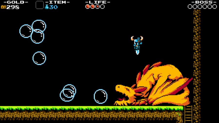 Attacking a bubbling dragon in Shovel Knight, one of the best platform games