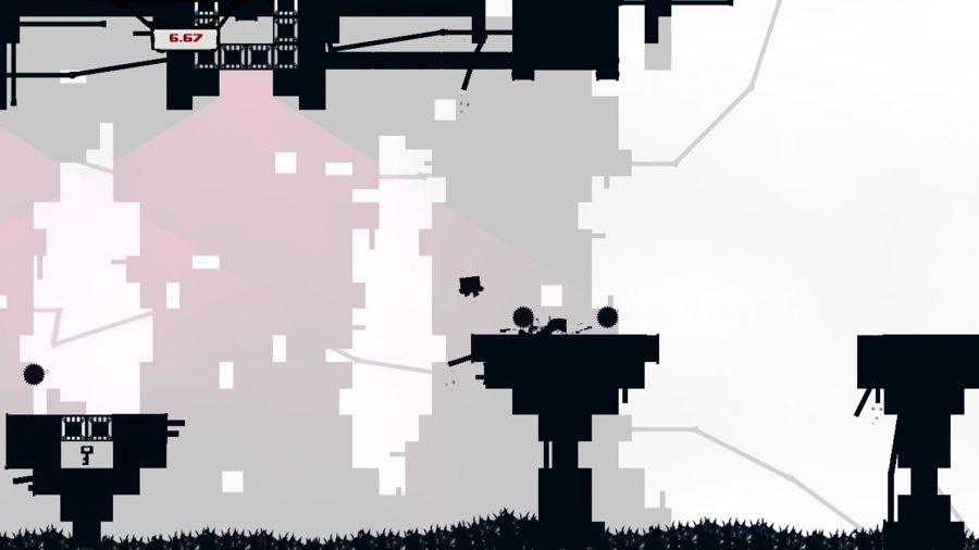 A black and white canvas of frustration in Super Meat Boy, one of the best platform games