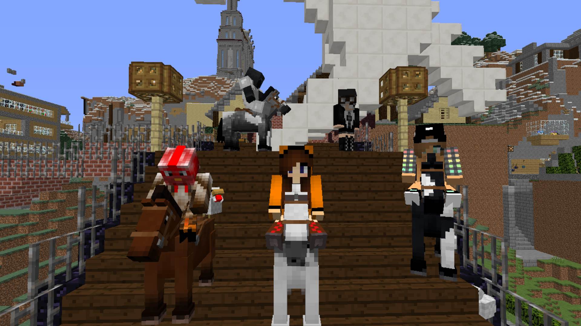 Best Minecraft servers: several players riding horses in Ranch n Craft.