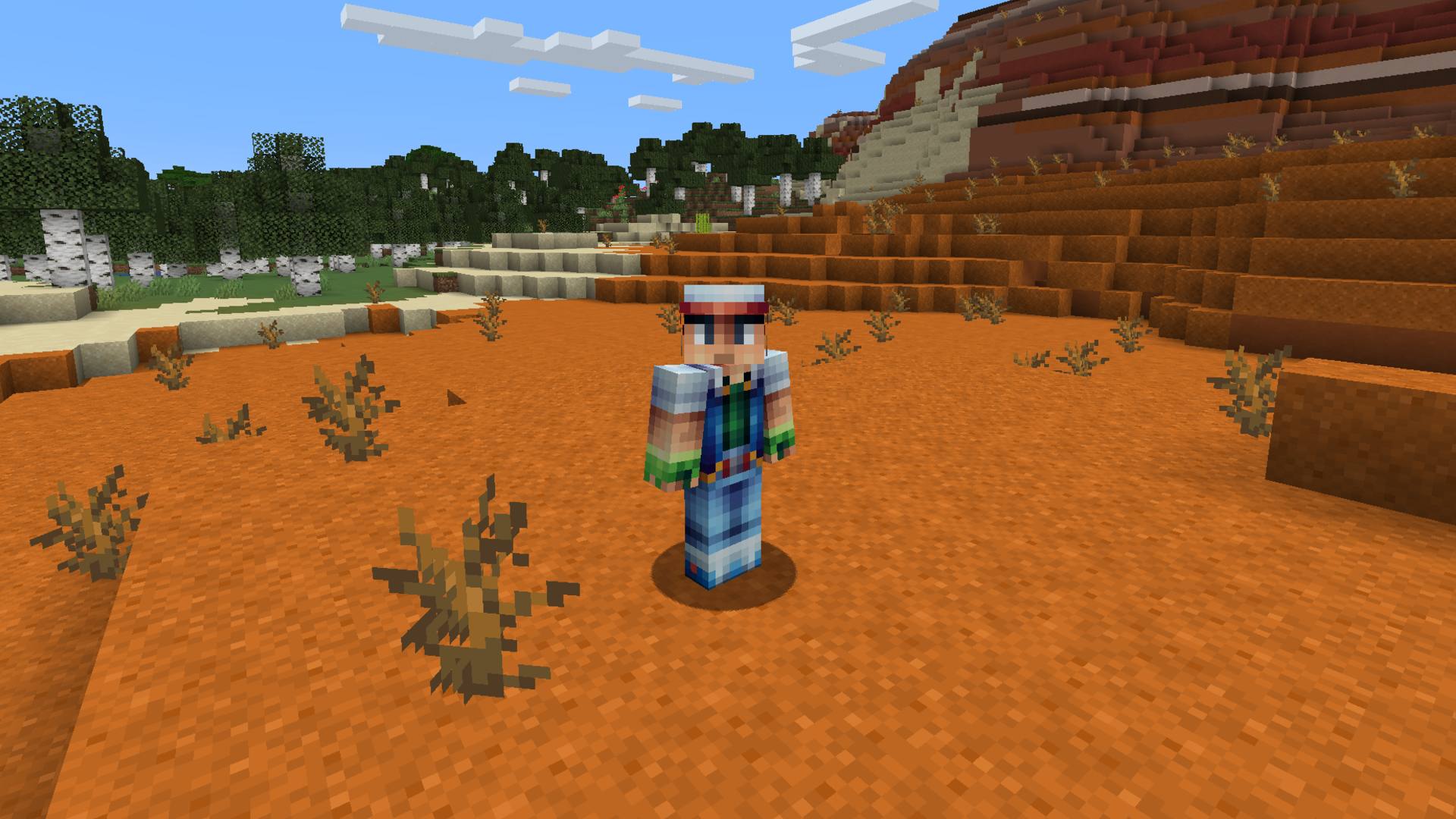 Minecraft skins: a player wearing a skin made of a giant eyeball, heart, and bones, standing in front of a tree.