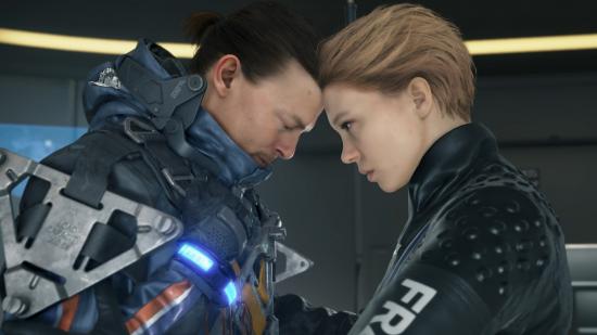 Norman Reedus and Lea Seydoux touching heads in Death Stranding