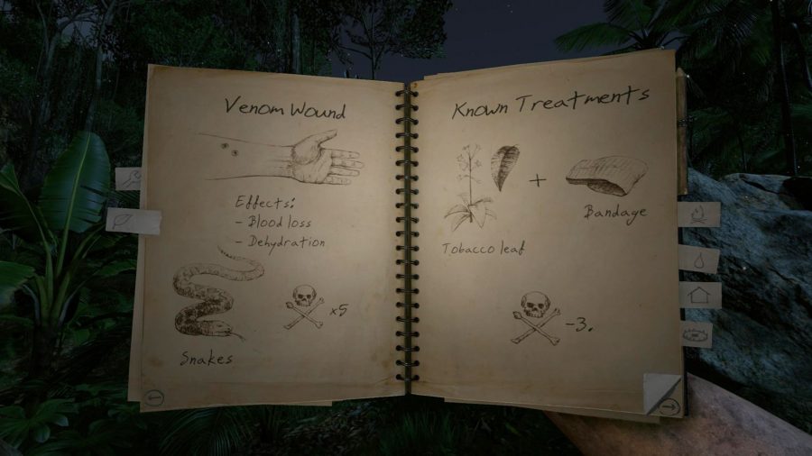 A book of knowledge concerning the treatment of venom wounds in one of the best crafting games, Green Hell