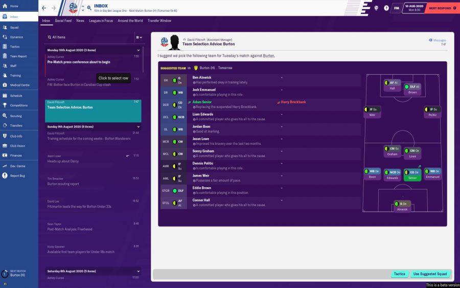 Football Manager 2020 suggested squad