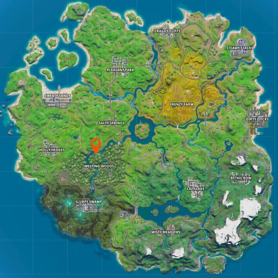 fortnite map with pin showing where to find the second letter t